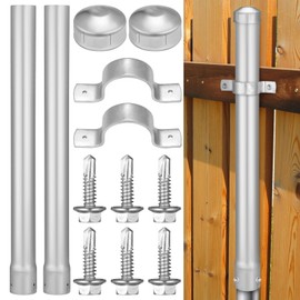 Hicarer 2 Pack 2-3/8" Od Fence Height Extender 24" Metal Fence Post Extender Chain Link Fence Extension Galvanized Fence Post, Includes Dome Caps Grip Ties and Screws