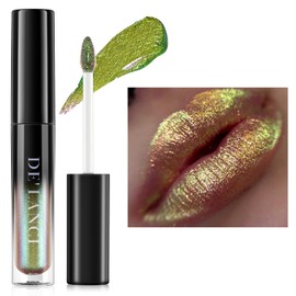Chameleon Lipstick Blue Green Colour, Shimmer Metallic Colourful Lip Gloss for Women Girls Lips Makeup Gift, Hydrating Waterproof and Durable Lipstick Glossy, Talc-Free, #1