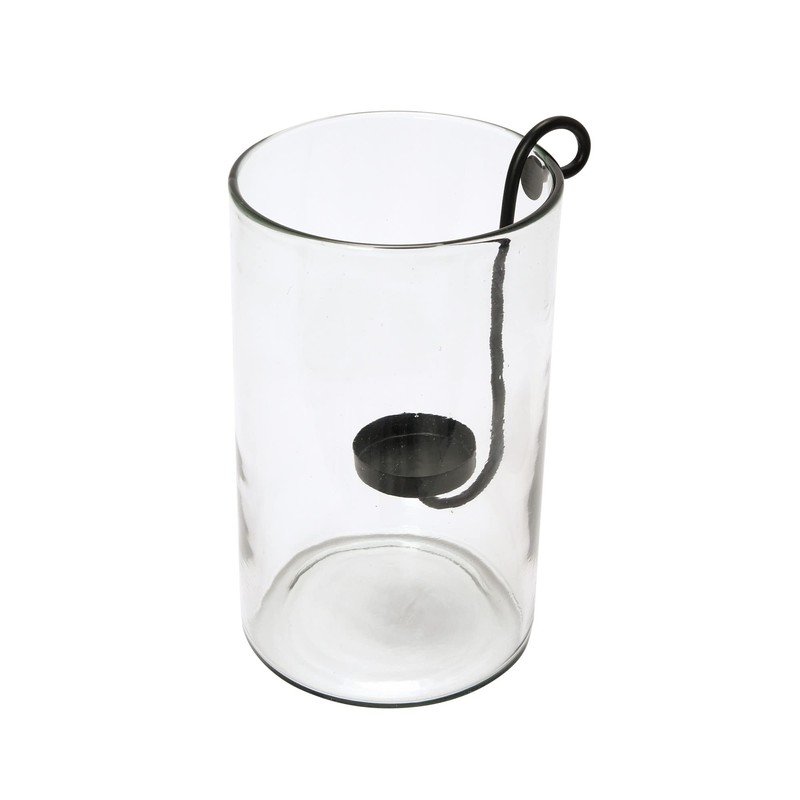 Creative Co-Op Glass Hurricane with Metal Candle Holder, Black, 12.5"
