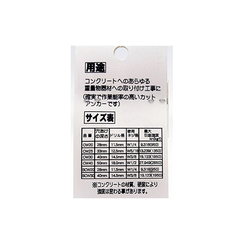 Waki Sangyo WF-001 Cut Anchor Anchor Concrete for Heavy Objects