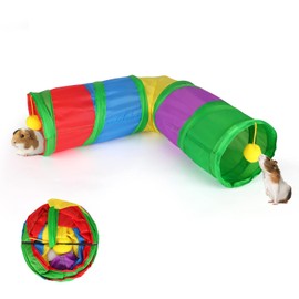 Rypet Túneles y tubos de cobayas plegables de 2 vías y tipo L con bola interactiva, túnel de actividad de animales pequeños, juguetes para bebé, conejo, hurón, hámster, erizo chinchilla