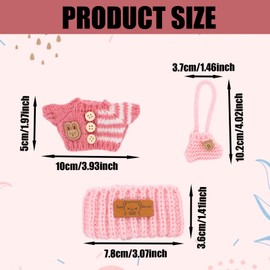 3pcs Clothes Outfit for 17cm Dolls, Adorable Plush Doll Accessories with Designer Clothes Hat Crossbody Bags Cute Style Set for Decoration Supplies (Pink)