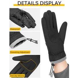 Kiiwah Winter Gloves Warm for Men Women Thermal Gloves Waterproof Touchscreen Cycling Gloves Windproof for Cycling Running Jogging Sports Camping Black