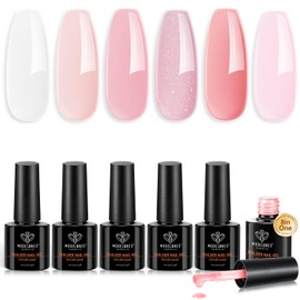 Modelones Builder Gel 6 Colors, 8-in-ONE Pink Clear Gel Builder for Nails, Hard Gel Nail Strengthener Extension Color Base Builder Gel in a Bottle