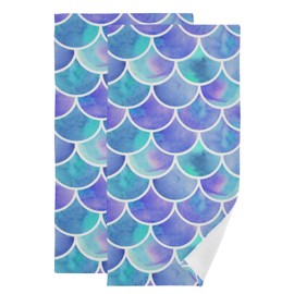 Vdsrup Mermaid Scales Hand Towels Magic Fish Scale Towel Set of 2 Rainbow Small Bath Towels Soft Guest Face Towel Bathroom Decorations Thin Kitchen Tea Dish Towels 14x28 in