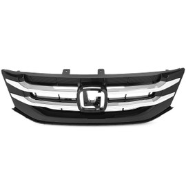 JMTAAT Front Grille Compatible with 2014-2017 Honda Odyssey Replacement for HO1200220 Black+Silvery Bumper Grill w/Chrome Strips Plastic