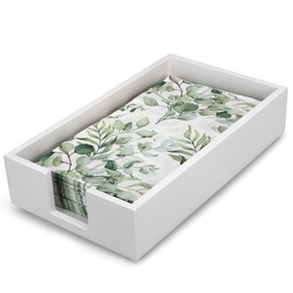 Guest Paper Towels Holder for Bathroom Flat Napkin Tray White Wooden Napkin Holder Bathroom Counter Trays for Table Countertop Modern Napkins Basket Towel Dispenser Wood Kitchen Napkin Holder Caddy