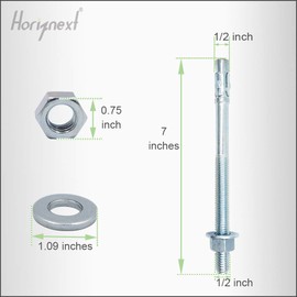 Horiznext 1/2" x 7" Wedge Anchor, for Cement and Concrete only, zinc-Plated Carbon Steel Screws and lag Bolts （ 30 pcs)