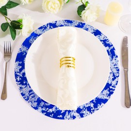 Snowkingdom Disposable Royal Blue Round Placemats Set of 12 Metallic Glitter Foil Mesh Dinning Table Place Mates Blue Doilies 13 Inch for Wedding Birthday Summer Party Holiday Decoration