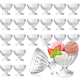24 Pcs 8 oz Plastic Ice Cream Dessert Bowls Sundae Trifle Cups Bulk Clear Footed Milkshake Bowl Small Parfait Mousse Crystal Dish Holder Salad Condiment Fruit Bowl Holiday Wedding Picnic Party Favor