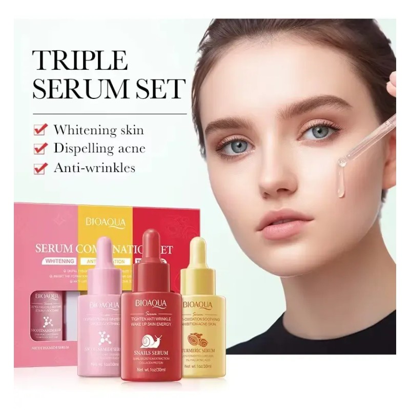 Suero Facial Niacinamida, Turmeric, Baba Caracol Set 3 Pzs