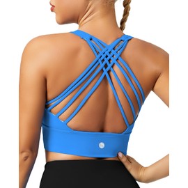QUEENIEKE Sports Bras for Women Padded Medium Support for Yoga Cross Back Strappy Free to Be Bra Size S Color Blue/Dream Blue