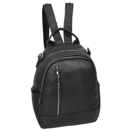 House of Luggage Small Size Womens Genuine Leather Fashion Backpack Casual Style HLG665 (BLACK)