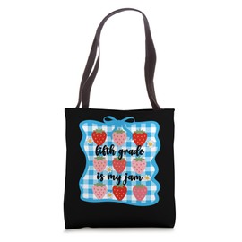 Fifth Grade is My Jam Strawberry Cute 5th Grade Teacher Bow Tote Bag