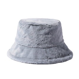 Women Winter Faux Fur Bucket Hat Soft Plush Hat Thicken Wide Brim Fisherman Cap Stylish Vintage Winter Warm Cap for Outdoor Shopping Headwear for Ladies Girls Dark Grey