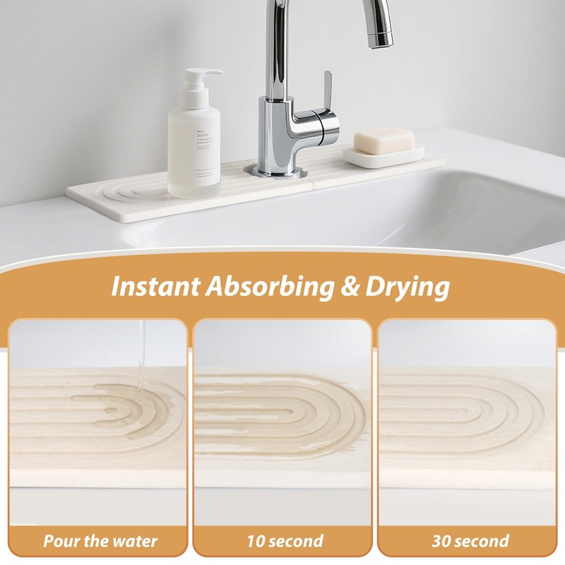 Volminex Diatomite Faucet Mat for Kitchen Sink, Stone Sink Splash