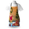 Ambesonne Christmas Apron, Happy Noel Themed Cartoon of Room with