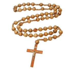 Wall Rosary XL Large 40" Giant Big Beads Rosario Natural Wood Chain Jesus Cross