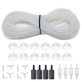 ALEGI 25 Feet 3/16 Inch Standard Aquarium Silicone Airline Tubing with Air Stones, Check Valves, Suction Cups and Connectors for Fish Tank, Hydroponics (Semi-Transparent)