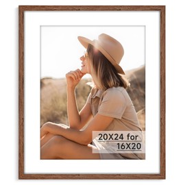 HLiWEGNS Light Walnut 20x24 Frame - Single Frame - Rustic Woodgrain 20 x 24 Poster Frame for Pictures 16x20 with Mat or 20x24 Picture Frame Without Mat for Wall Gallery Display - Ideal Christmas Day