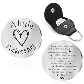 Brainy Pocket Hug Token Long Distance Friendship Keepsake Stainless Steel Double Sided Inspirational Gift with Keychain Souvenirs for True Friends