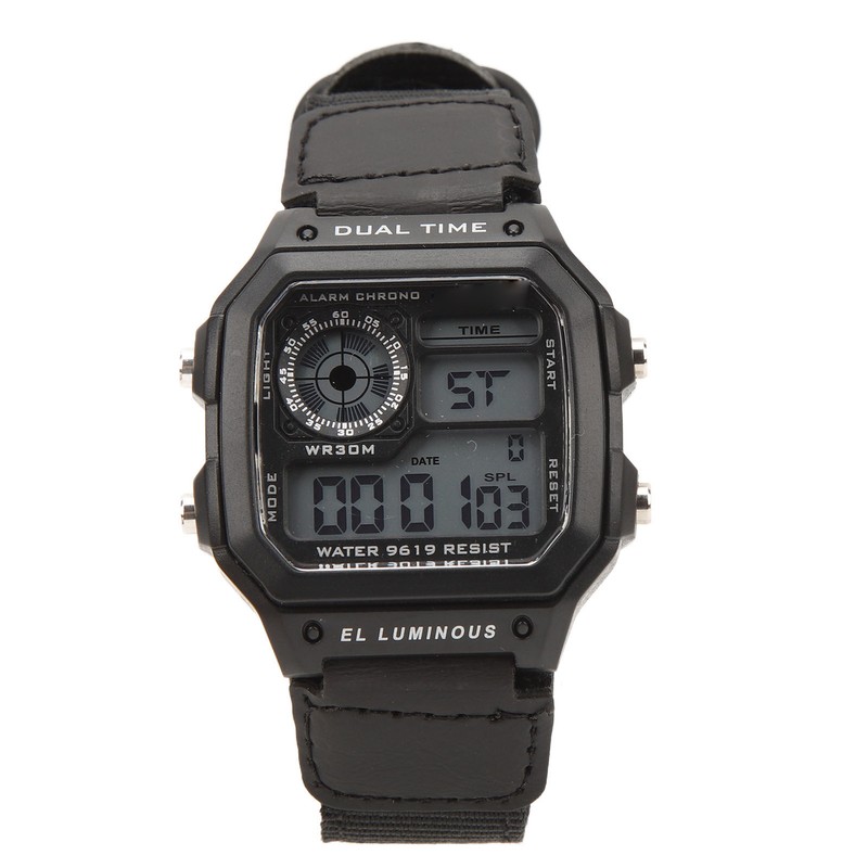 Digital Chronograph Watch Luminous Waterproof Multi Function Retro Style Square