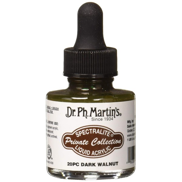 Dr. Ph. Martin's Spectralite Private Collection Liquid Acrylics (20PC) Arcylic Paint Bottle, 1.0 oz, Dark Walnut