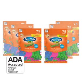 DenTek DenTek Kids Fun Flossers, Removes Food & Plaque, Wild Fruit Flavored Floss Picks, 75 Count, 6 Pack