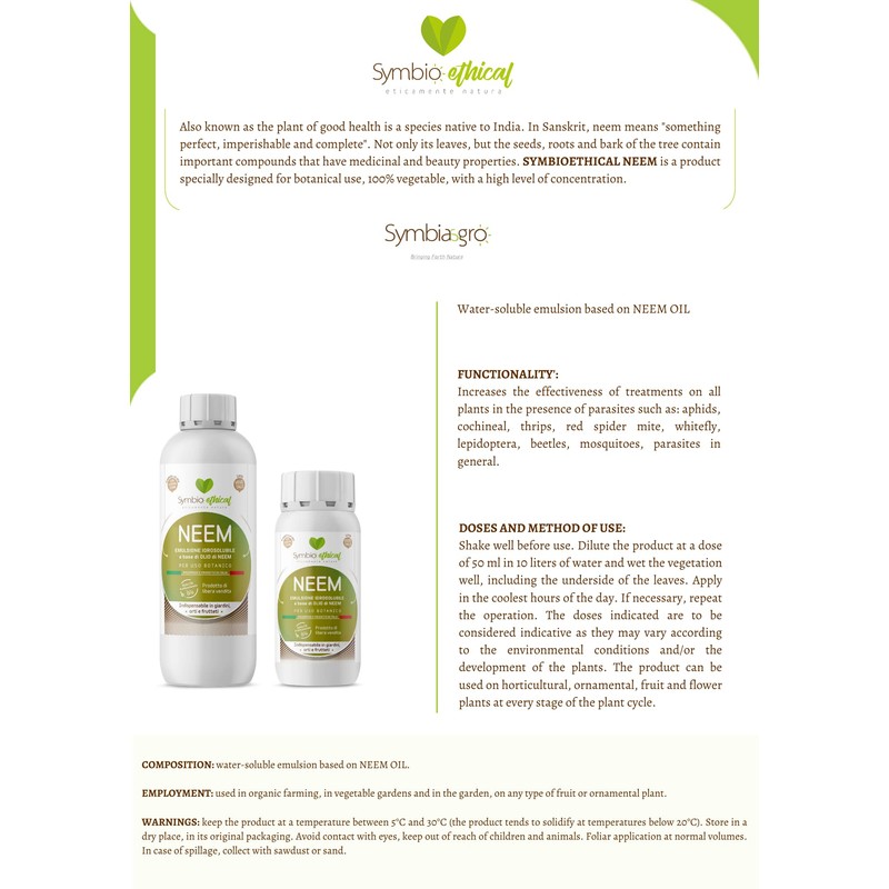 SYMBIOETHICAL NEEM - Water Soluble Emulsion Based on Concentrated NEEM