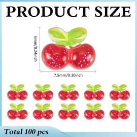 CRAFTYMELODY 100Pcs Cherry Nail Charms Resin Cherry Cabochons 3D Fruit Summer Nail Studs 7.5x6x3mm Spring Nail Art Decorations Nails Accessories for Women DIY Craft Manicure Supplies