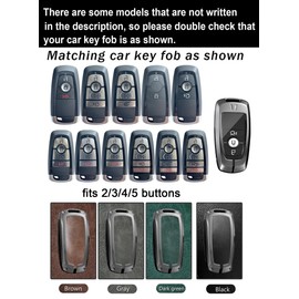 ontto Key Fob Shell Case with Keychain Metal and Leather Car Key Skin Fit for Ford Explorer Fusion Escape Edge Expedition F150 F250 F350 F450 F550 Maverick Mustang Car Accessories,Grey