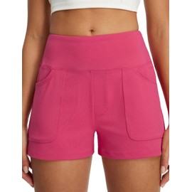 baleaf Womens 2.5" Yoga Shorts with Pockets Lounge Casual Shorts High Waist Elastic Athletic Running Sweat Pink XL