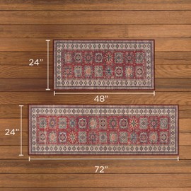 Wyatt & Ash Red Minot Imagine Printed Chenille 2' x 6' Runner Rug / 2' x 4' Accent Rug Non Skid & Machine Washable Rugs 2 Piece Set