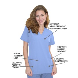 playera quirúrgica con cuello en V para mujer GT Performance, Ceil, XS