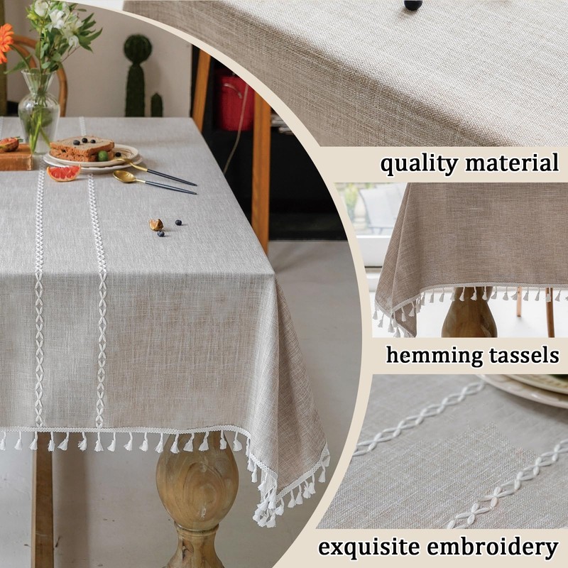 Linen Rectangle Table Cloth Neutral Textured Rustic Tablecloth, Wrinkle Free