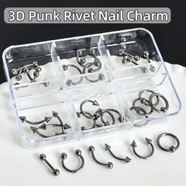 CHANGAR 3D Punk Rivet Nail Charm，Vintage Nail Art Studs Spikes Alloy Cross Nail Charms Gothic Nail Rivets Punk Style Alloy Nail Decorations Accessories