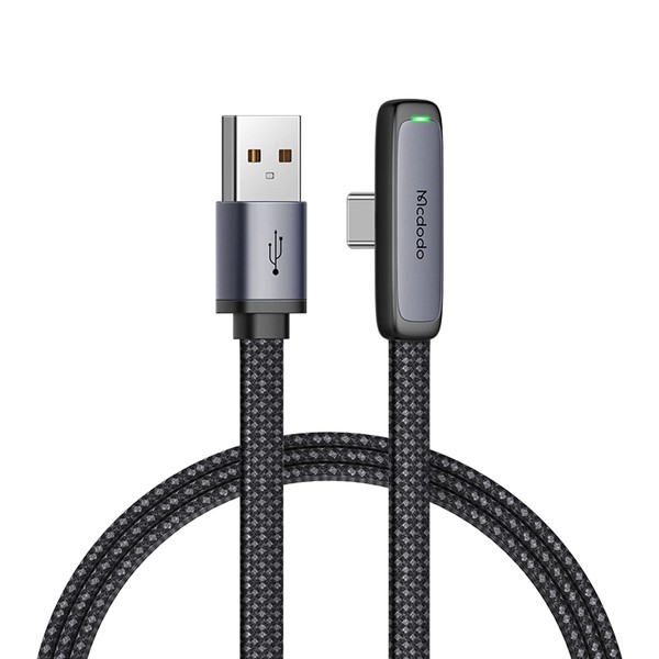 Mcdodo USB-C Cable, 1.8 m (1.8 m), 100W/66W Rapid Charging, Ultra-Thin L-Shaped Type C Cable, MSC Charging Technology & Dual Core Protection Chip, High Speed Data Transfer, LED Light, Aluminum Alloy &