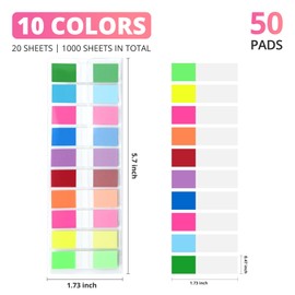 Transparent Sticky Note Tabs, 1000Pcs, 50 Pads, Bright Pop Up Index Tabs, Page Flags, Sticky Tabs, Repositionable Book Flags Strip, Ideal for Office, Study, and Daily Life Organization