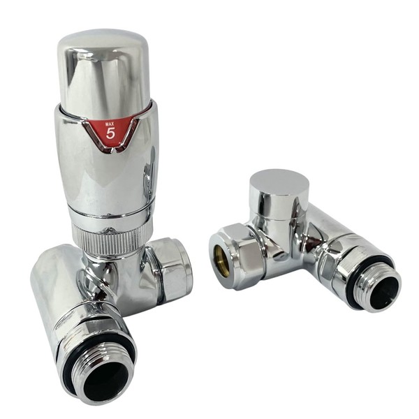 Greened House Lincoln Dual Fual Thermostatic Angled TRV Towel Rail