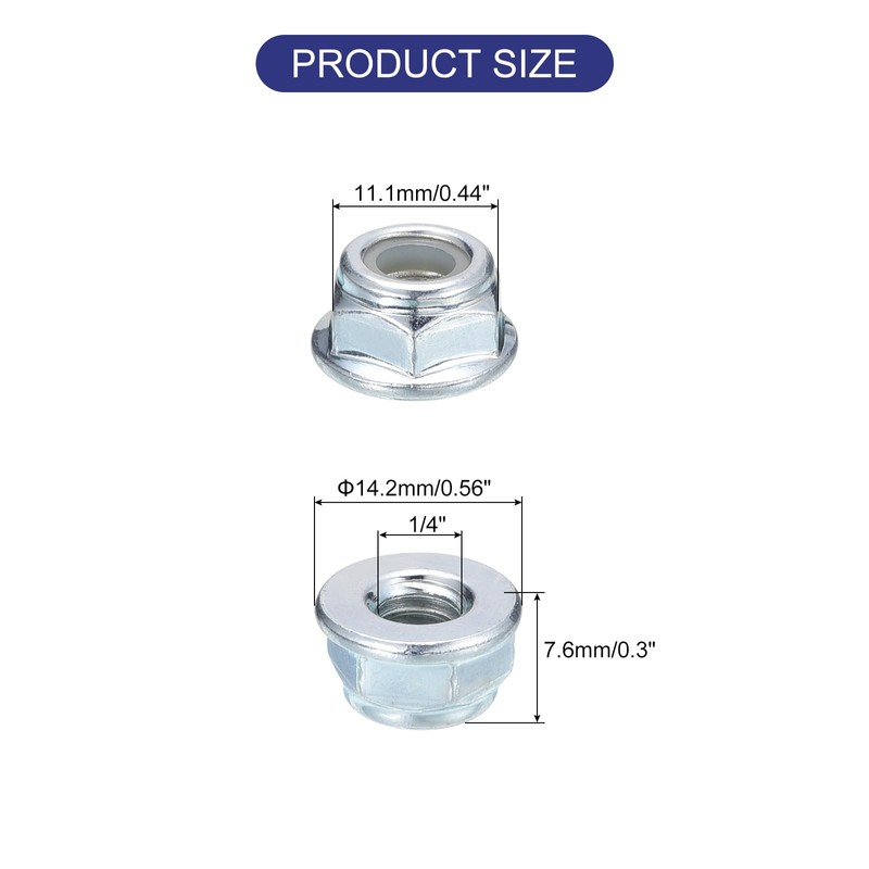 sourcing map 1/4"x20mm Flange Nylon Insert Lock Nuts, 20Pcs Carbon