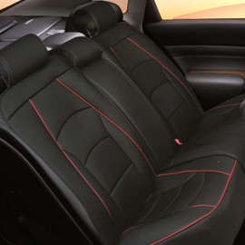FH Group Back Seat Faux Leather Car Seat Cover - Universal Fit, Rear Seat Covers for Cars with Rear Split Bench, Car Seat Cushions for SUV, Sedan, Van, Black Red Trim