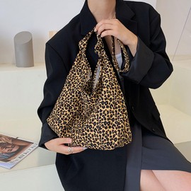 Ruixi Women's Tote Bag, Leopard Pattern, Large Bag, Cute, Ultra Lightweight, Mama Bag, Sub Bag, Shopping, Going out, Large Capacity, Eco Bag, Stylish, Canvas, A4, For School, Travel, Commute, Commute,