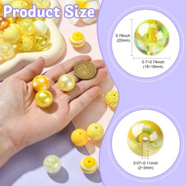 Airssory 50pcs 20mm Yellow Bubblegum Beads Chunky Round Disco Ball Acrylic Beads Making for DIY Jewelry Necklace Bracelet Keychain Bulk Pack Home Decoration