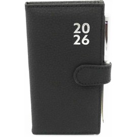 Sixstore 2026 Week to View Slim Diary Soft Leather Feel 16 x 8.5cm Size Journal with Pen, Black