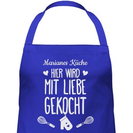 Geschenk mit Namen personalisiert by Shirtracer - Apron - Cooking Apron - Hier wird mit Liebe gekocht with Name I Gift Cooking, 5 Royal Blue