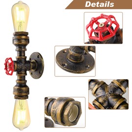 KAWELL Kreative Wasserrohr Retro Kerze Wandleuchte Industrielle Vintage Wandlampe Schmiedeeisen E27 60W Max für Schlafzimmer Küche Restaurant Cafe Bar Flur