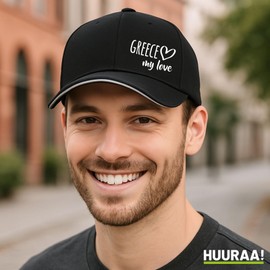 Huuraa Greece My Love Unisex Cap Size for All Fans of Greece Gift Idea for Friends and Family, Black/Light Grey