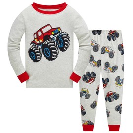 Akyzic Little Boys Pajamas Set Monster Truck Pjs Toddler Cotton Long Sleeve Sleepwear Children 2 Piece Outfit Nightwear For Kids Age 4 Years
