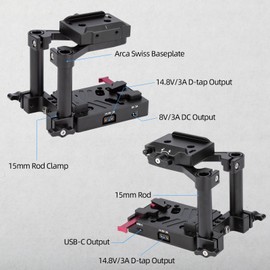 Nitze V Mount Baseplate with V Mount Battery Plate, 15mm Rod Clamp and Arca Swiss Baseplate (8V/3A DC, 14.8V/3A D-tap and PD 3.0 USB-C Output Ports) - N21-D7C