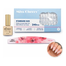 Miss Cherry Kit De Uñas 240pz Tips Soft Gel Con Base Rubber Tip Cristal Stiletto Corto Con 1pz Rubber